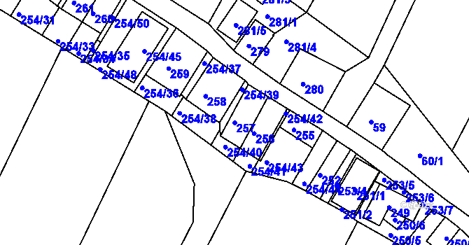Parcela st. 257 v KÚ Hnanice, Katastrální mapa