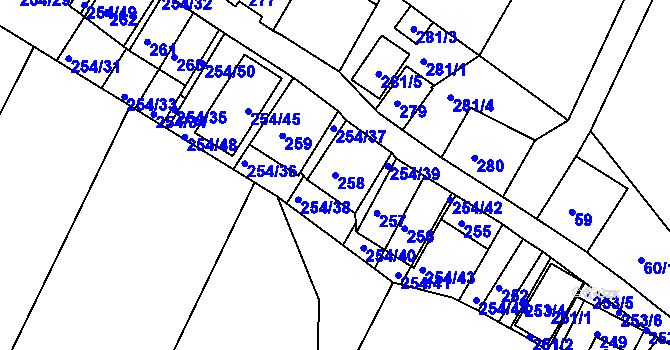 Parcela st. 258 v KÚ Hnanice, Katastrální mapa