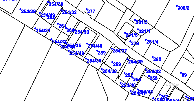 Parcela st. 259 v KÚ Hnanice, Katastrální mapa