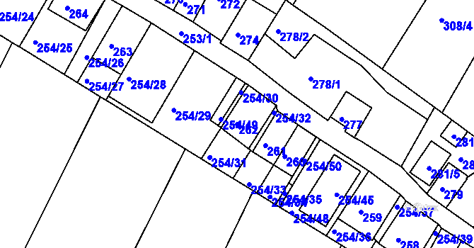 Parcela st. 262 v KÚ Hnanice, Katastrální mapa