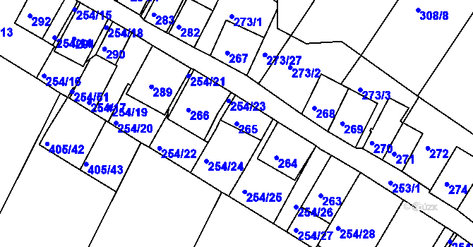 Parcela st. 265 v KÚ Hnanice, Katastrální mapa