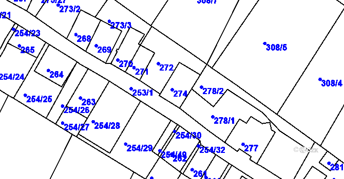 Parcela st. 274 v KÚ Hnanice, Katastrální mapa