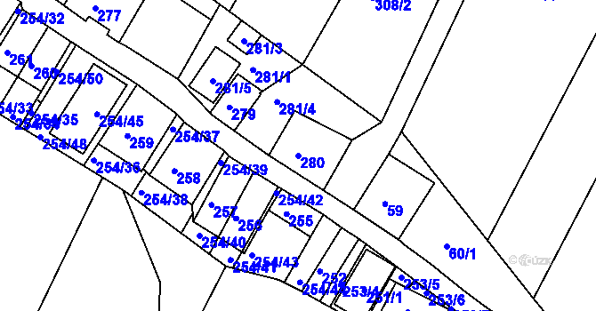 Parcela st. 280 v KÚ Hnanice, Katastrální mapa