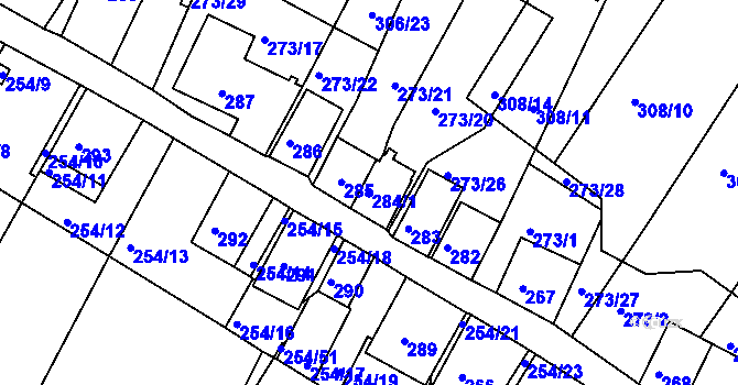 Parcela st. 284/1 v KÚ Hnanice, Katastrální mapa