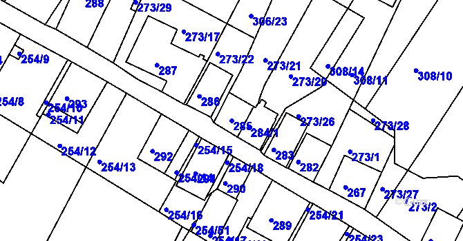 Parcela st. 285 v KÚ Hnanice, Katastrální mapa