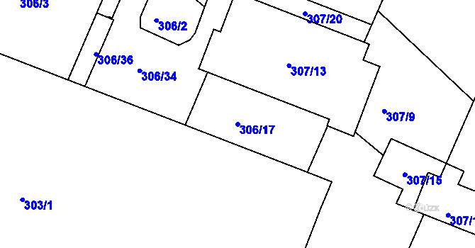 Parcela st. 306/17 v KÚ Hnanice, Katastrální mapa