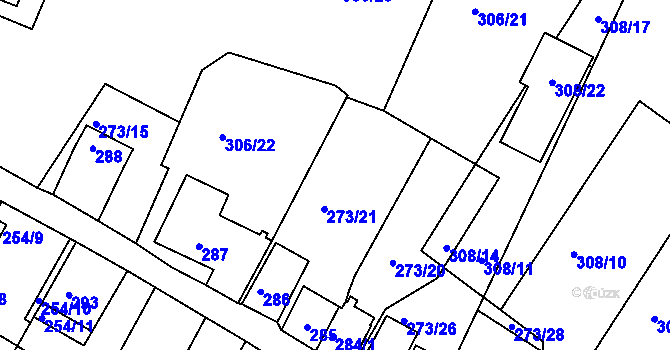 Parcela st. 306/23 v KÚ Hnanice, Katastrální mapa