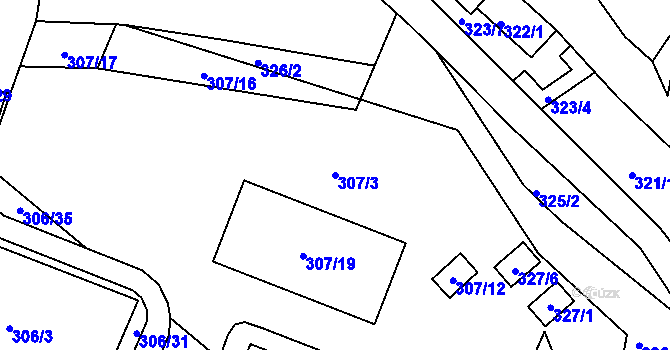 Parcela st. 307/3 v KÚ Hnanice, Katastrální mapa