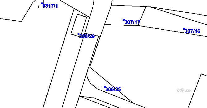 Parcela st. 307/4 v KÚ Hnanice, Katastrální mapa