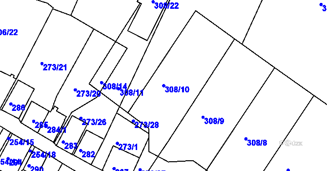 Parcela st. 308/10 v KÚ Hnanice, Katastrální mapa