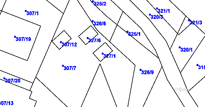 Parcela st. 327/1 v KÚ Hnanice, Katastrální mapa