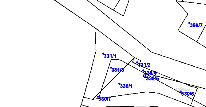 Parcela st. 331/1 v KÚ Hnanice, Katastrální mapa