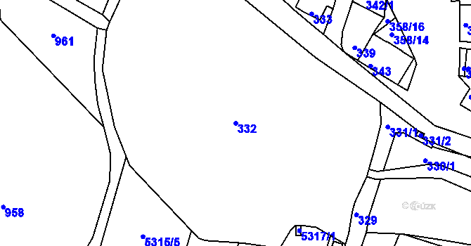 Parcela st. 332 v KÚ Hnanice, Katastrální mapa