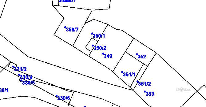 Parcela st. 349 v KÚ Hnanice, Katastrální mapa