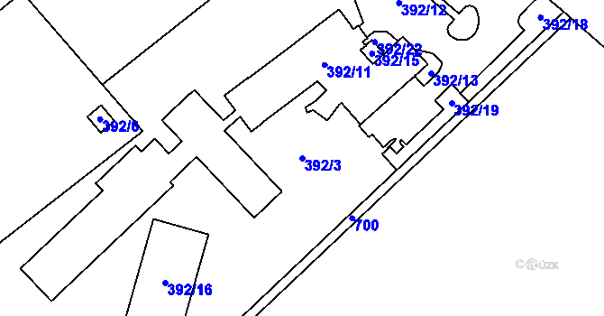 Parcela st. 392/3 v KÚ Hnanice, Katastrální mapa