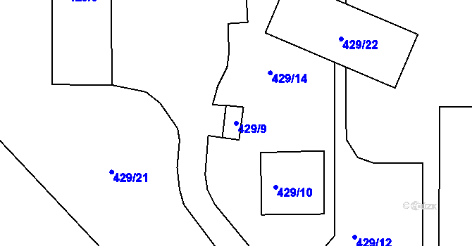 Parcela st. 429/9 v KÚ Hnanice, Katastrální mapa