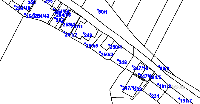 Parcela st. 250/3 v KÚ Hnanice, Katastrální mapa