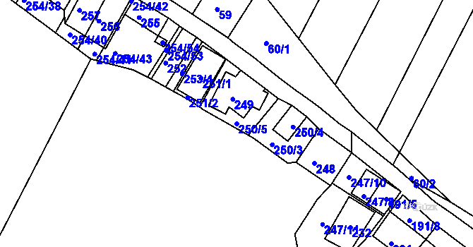 Parcela st. 250/5 v KÚ Hnanice, Katastrální mapa