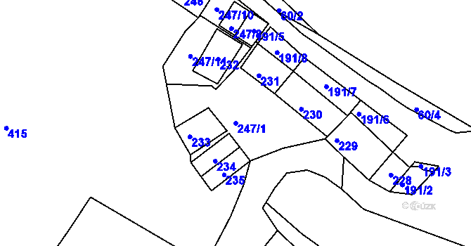 Parcela st. 247/1 v KÚ Hnanice, Katastrální mapa