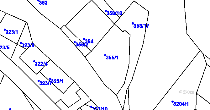 Parcela st. 355/1 v KÚ Hnanice, Katastrální mapa