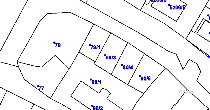 Parcela st. 80/3 v KÚ Hnanice, Katastrální mapa