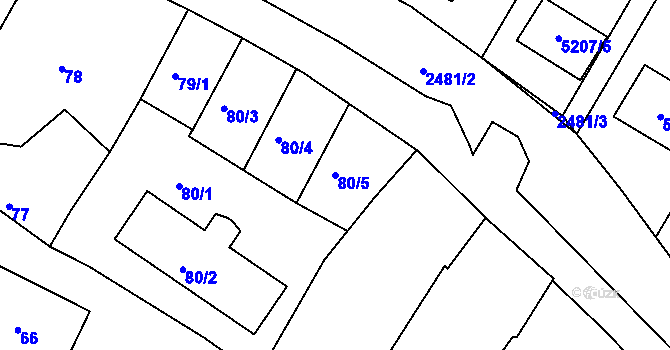 Parcela st. 80/5 v KÚ Hnanice, Katastrální mapa
