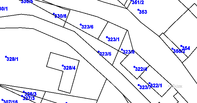 Parcela st. 323/5 v KÚ Hnanice, Katastrální mapa