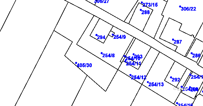 Parcela st. 254/8 v KÚ Hnanice, Katastrální mapa