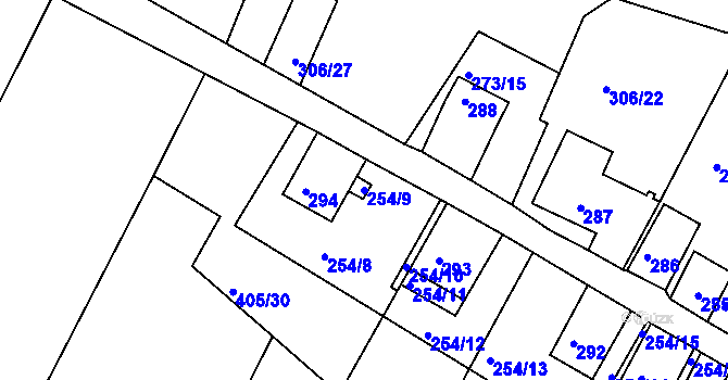 Parcela st. 254/9 v KÚ Hnanice, Katastrální mapa
