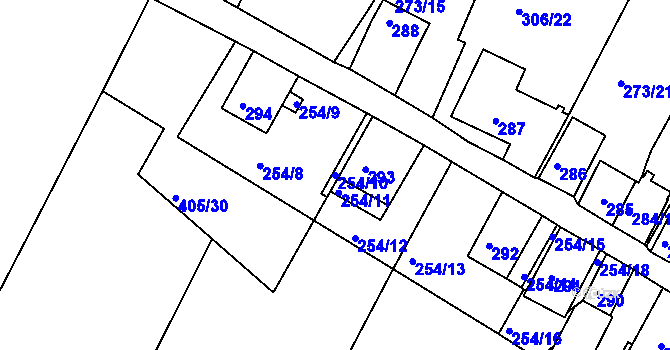 Parcela st. 254/10 v KÚ Hnanice, Katastrální mapa