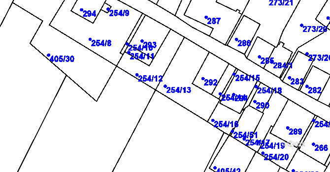 Parcela st. 254/13 v KÚ Hnanice, Katastrální mapa