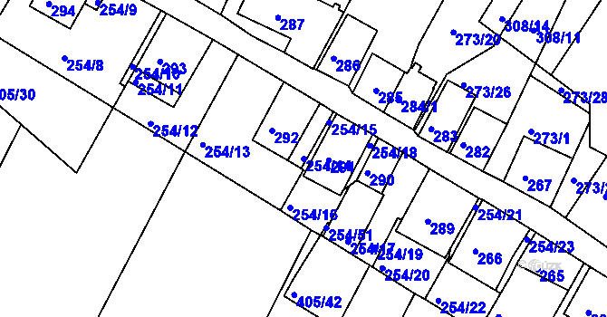 Parcela st. 254/14 v KÚ Hnanice, Katastrální mapa