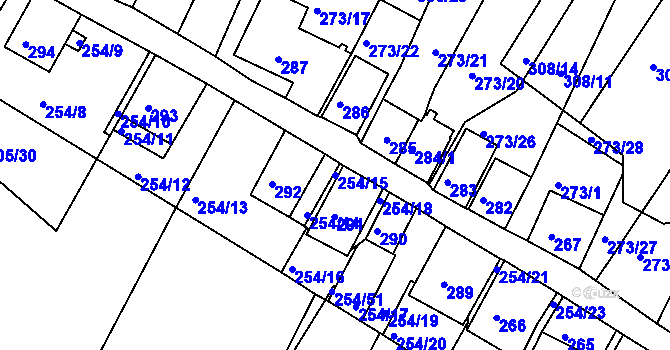 Parcela st. 254/15 v KÚ Hnanice, Katastrální mapa