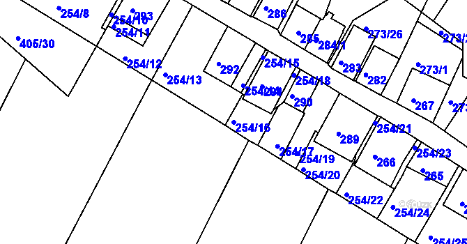 Parcela st. 254/16 v KÚ Hnanice, Katastrální mapa