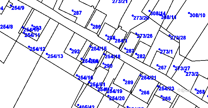 Parcela st. 254/18 v KÚ Hnanice, Katastrální mapa