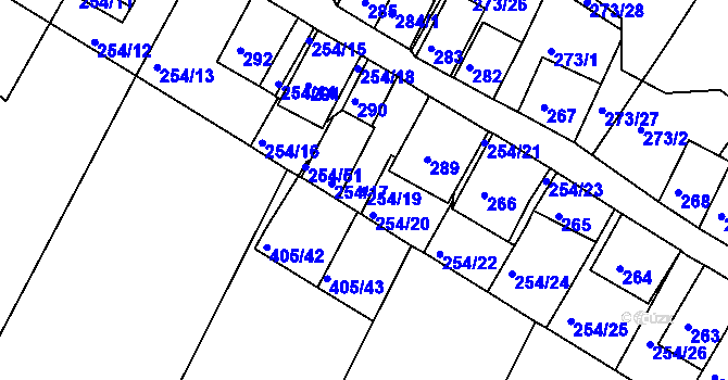 Parcela st. 254/19 v KÚ Hnanice, Katastrální mapa