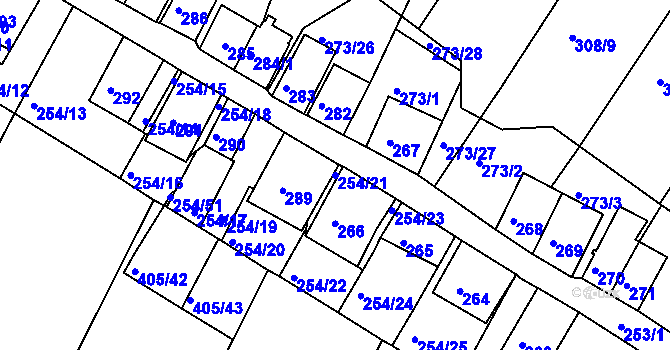 Parcela st. 254/21 v KÚ Hnanice, Katastrální mapa