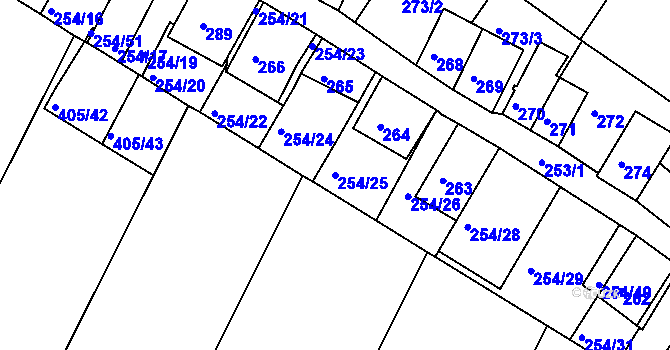 Parcela st. 254/25 v KÚ Hnanice, Katastrální mapa