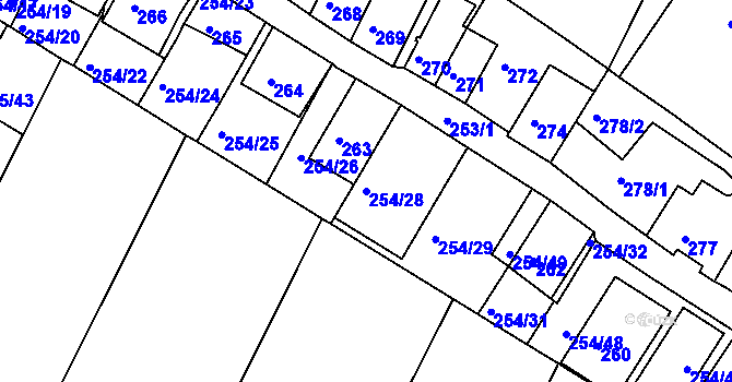 Parcela st. 254/28 v KÚ Hnanice, Katastrální mapa