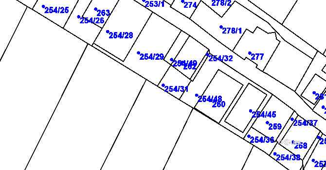 Parcela st. 254/31 v KÚ Hnanice, Katastrální mapa