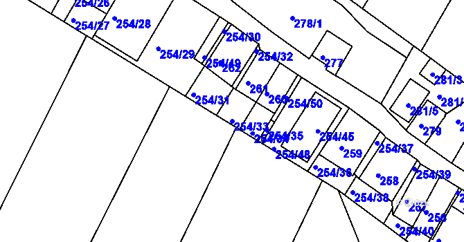 Parcela st. 254/33 v KÚ Hnanice, Katastrální mapa