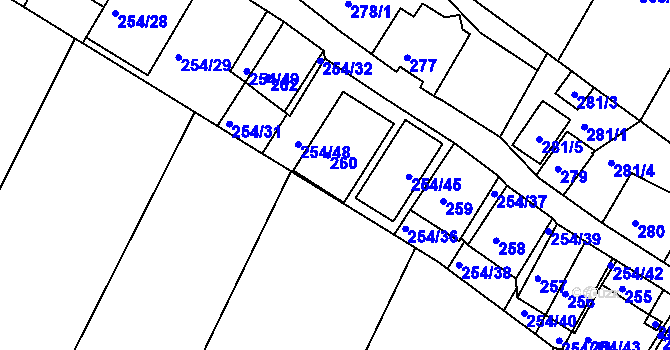 Parcela st. 254/35 v KÚ Hnanice, Katastrální mapa