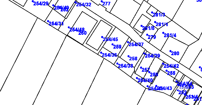 Parcela st. 254/36 v KÚ Hnanice, Katastrální mapa