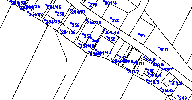 Parcela st. 254/43 v KÚ Hnanice, Katastrální mapa