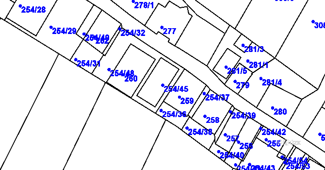 Parcela st. 254/45 v KÚ Hnanice, Katastrální mapa