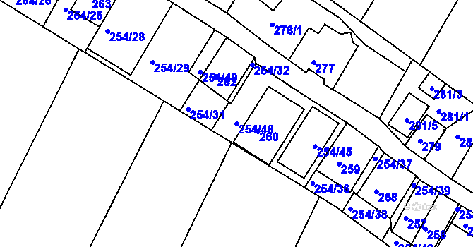 Parcela st. 254/48 v KÚ Hnanice, Katastrální mapa
