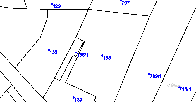 Parcela st. 134/2 v KÚ Hnanice, Katastrální mapa