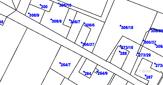 Parcela st. 306/27 v KÚ Hnanice, Katastrální mapa