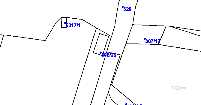 Parcela st. 306/29 v KÚ Hnanice, Katastrální mapa