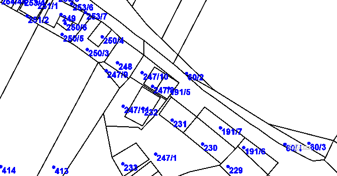 Parcela st. 191/5 v KÚ Hnanice, Katastrální mapa
